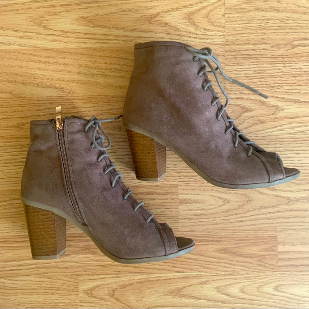 Lace Up Peep Toe Ankle Boots